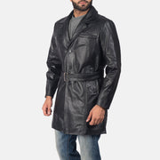 
Black Cowhide leather Coat - Вид сзади, подчеркивающий посадку по плечам и ровный край