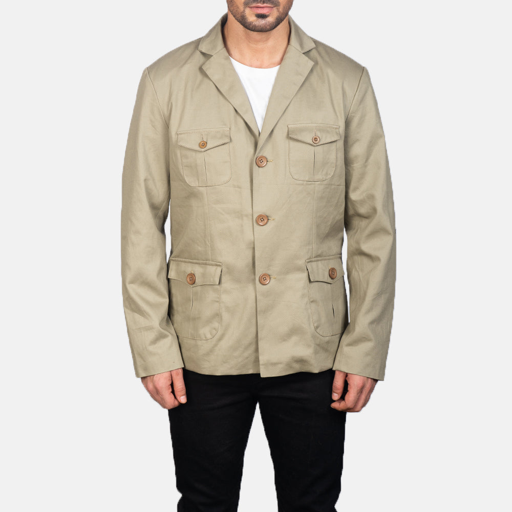 
Крупный план деталей of Notch & Button Hardware on Kajetan Beige Safari Кожаная куртка для Мужчин