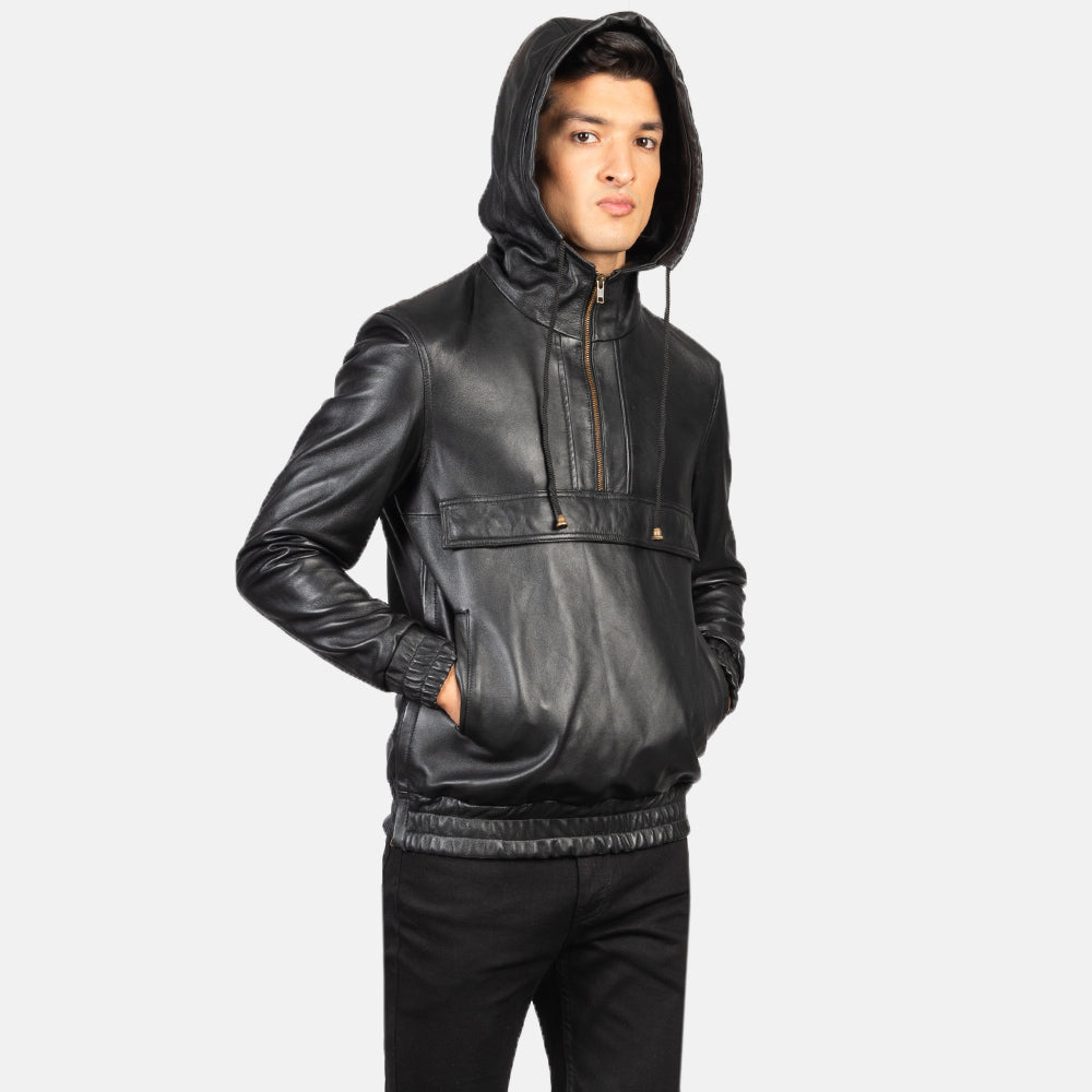 
Крупный план деталей of Classic Collar & Heavy-Duty Zipper Hardware on Kenton Hooded Blue Suede Pullover Jacket