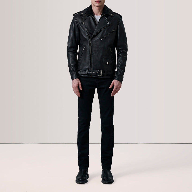 Kole Черная Leather Double Rider Кожаная куртка мужская