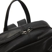 Solid Antique Brass Hardware &amp; Heavy-Duty Dual Zipper Detail on Santana Full-Grain Leather Backpack