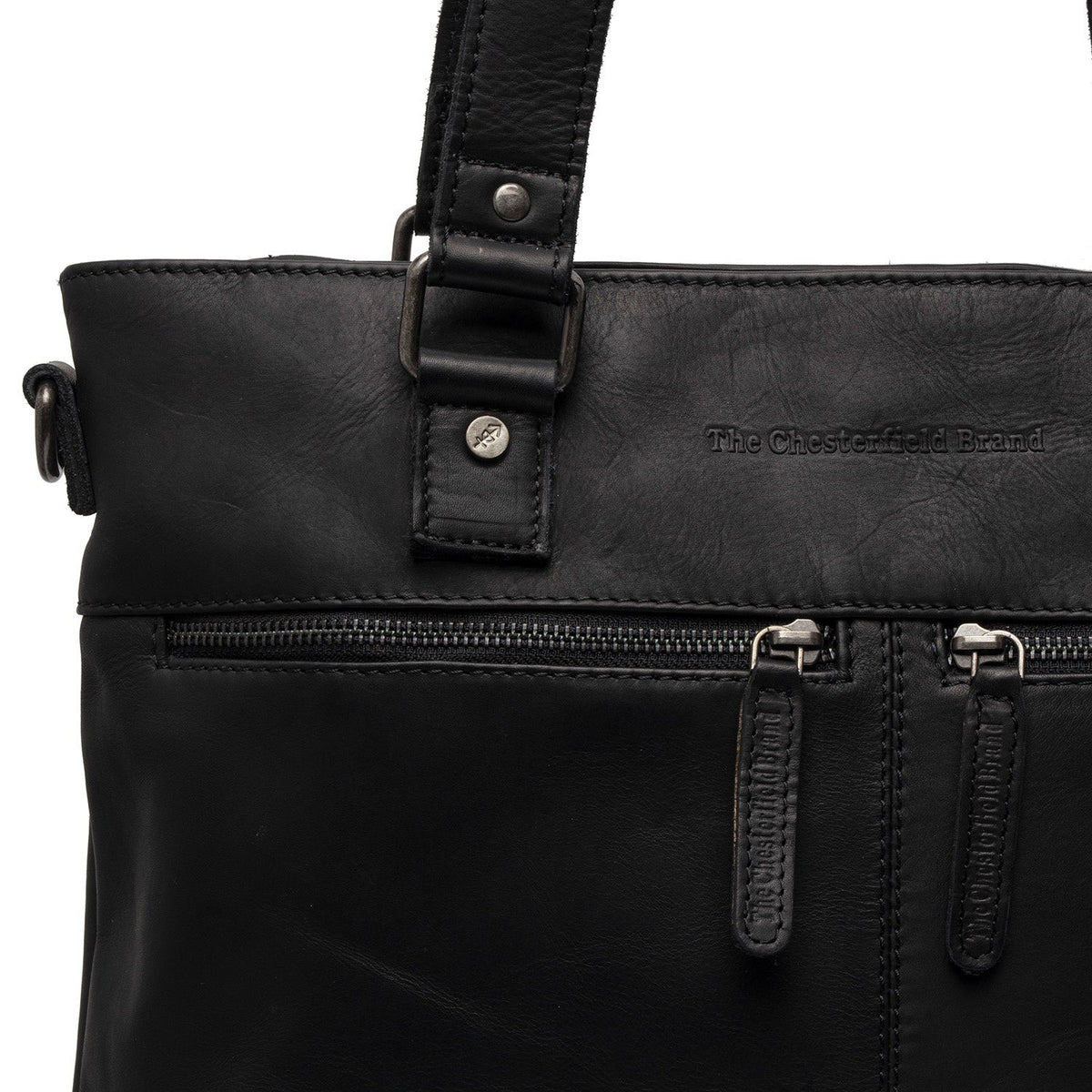 
Solid Antique Brass Hardware & Heavy-Duty Dual Zipper Detail on Rome Цельнозерновая кожа Shopper для Женщин