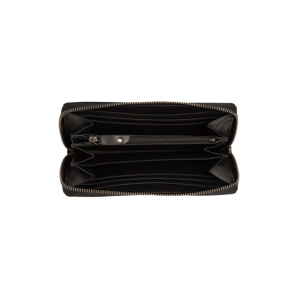 
Solid Antique Brass Hardware & Heavy-Duty Dual Zipper Detail on Livorno Кожаное портмоне
