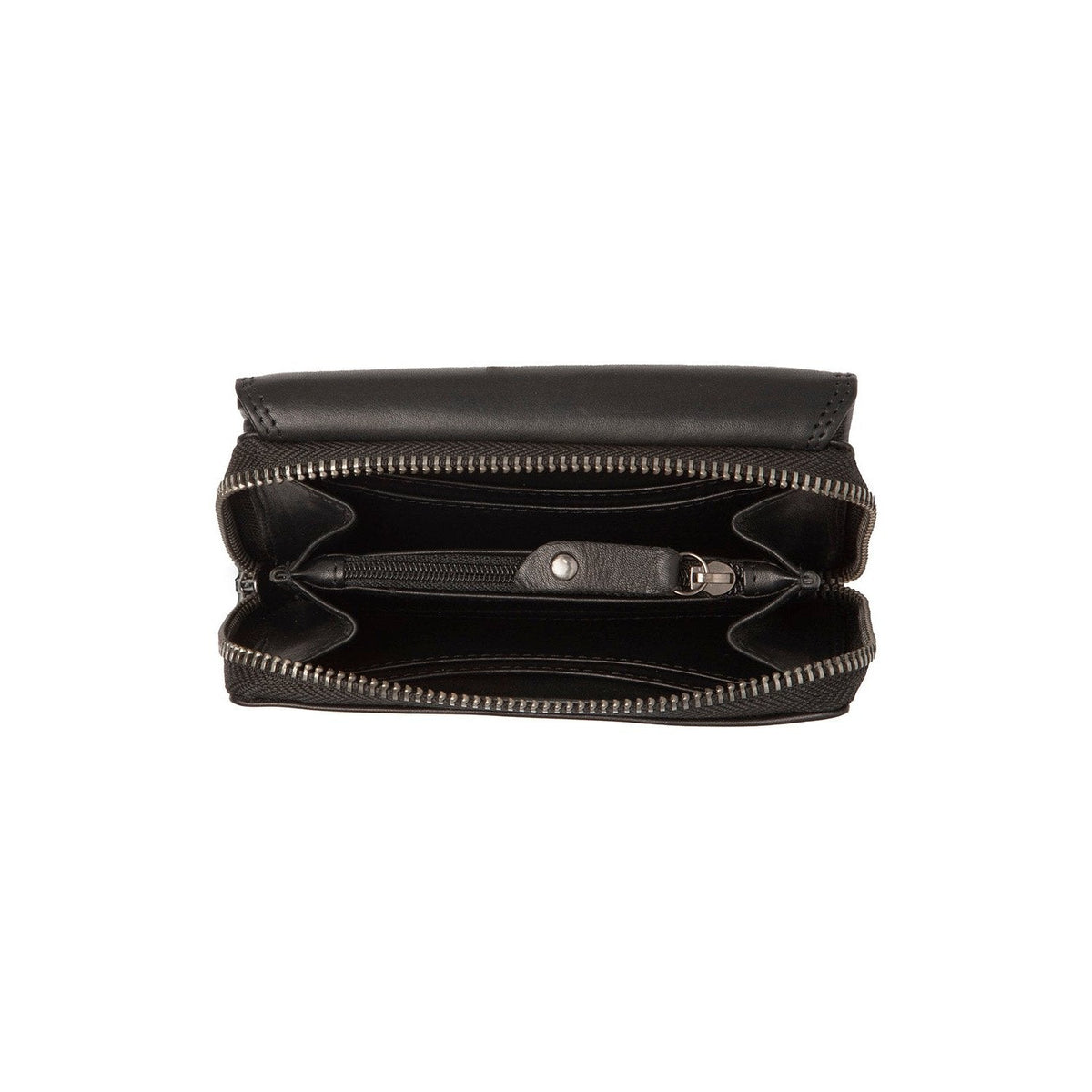 
Solid Antique Brass Hardware & Heavy-Duty Dual Zipper Detail on Salviano Кожаное портмоне