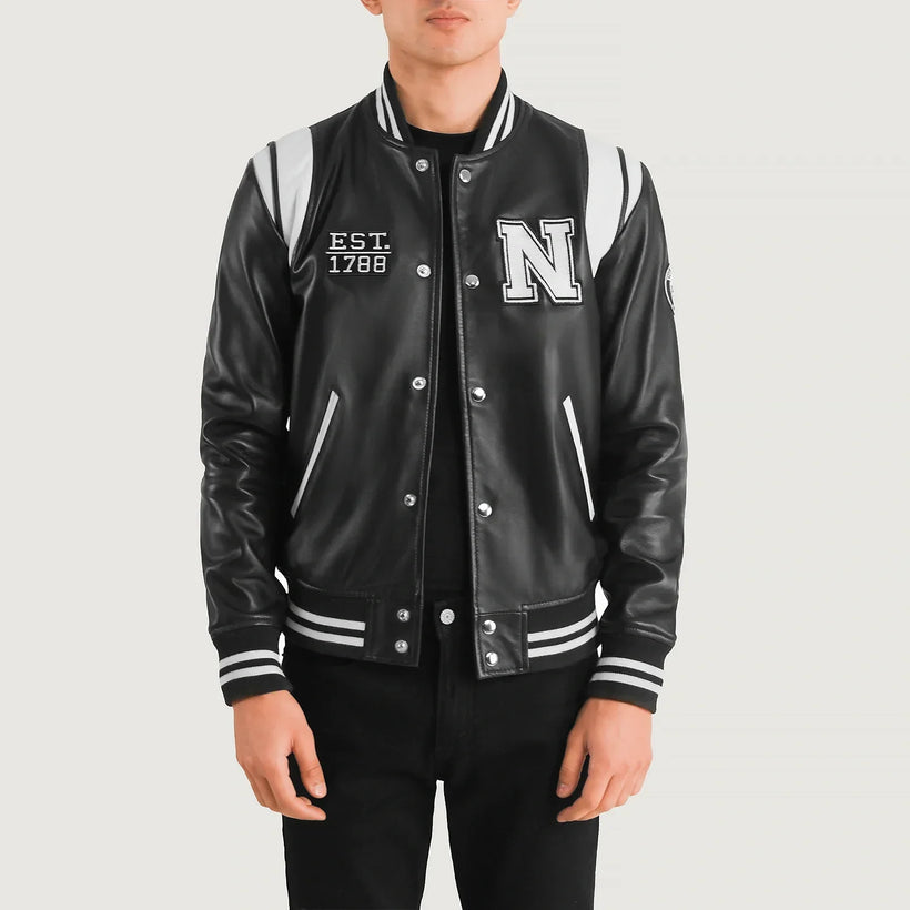 Liberte New York Черная Leather Varsity Кожаная куртка мужская