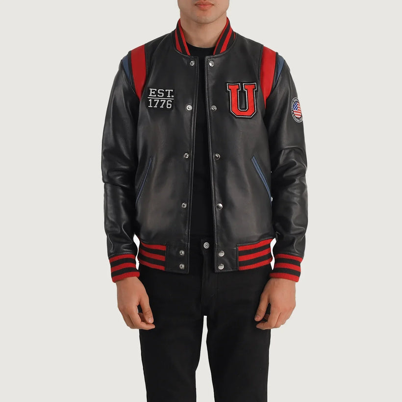 Liberte Usa Черная Leather Varsity Кожаная куртка мужская