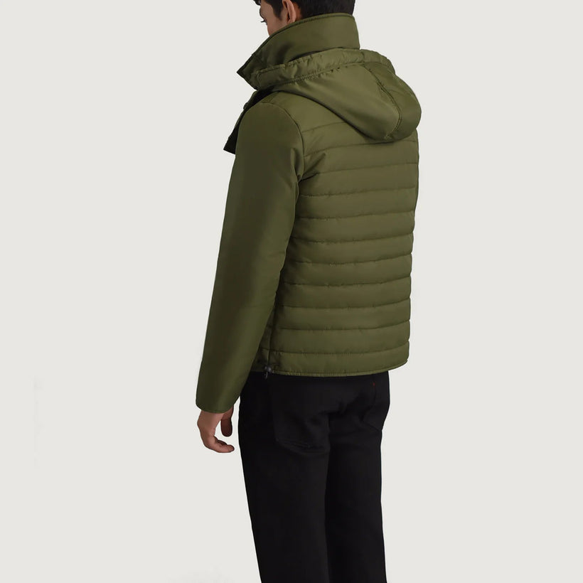 Malcolm Оливковый Hooded Puffer Кожаная куртка для Мужчин