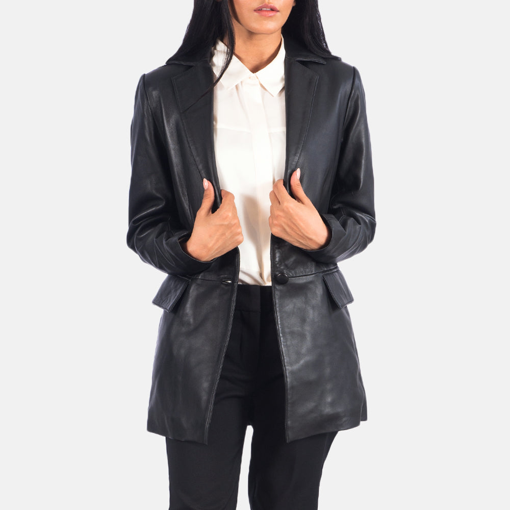 
Open Hem & Hem Craftsmanship Construction Detail on Marilyn Tan Brown Leather Blazer