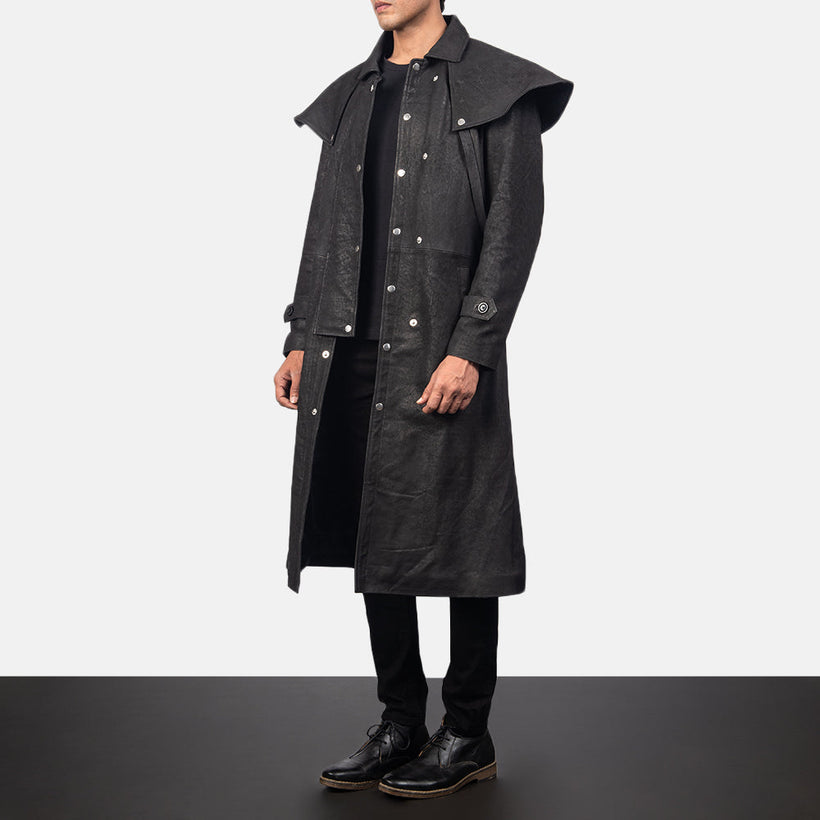 Maverick Черный Leather Duster для Мужчин
