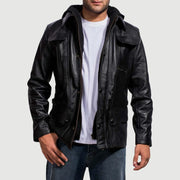 
Moulder Hooded Черный Кожаная куртка для Мужчин in Black Cowhide Leather - Вид спереди и приталенный силуэт | Купить в официальном онлайн-магазине