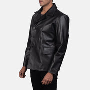 Black Cowhide leather Blazer - Вид сзади с идеальной посадкой по плечам и ровным подолом