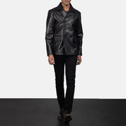 Mr. Bailey Черная Leather Naval Peacoat мужская - Вид сбоку с анатомическим кроем рукава