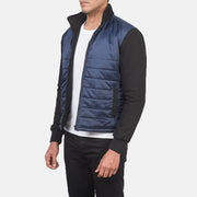 
Blue & Black Nylon (Torso) &Amp; Knitted Fabric (Sleeves) Winter Jacket - Вид сзади, подчеркивающий посадку по плечам и ровный край