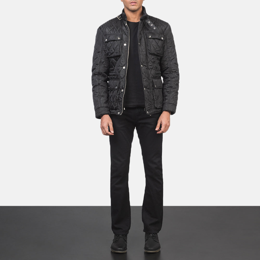 Nelson Quilted Black Windbreaker Jacket - Вид сбоку, демонстрирующий эргономичный крой рукава