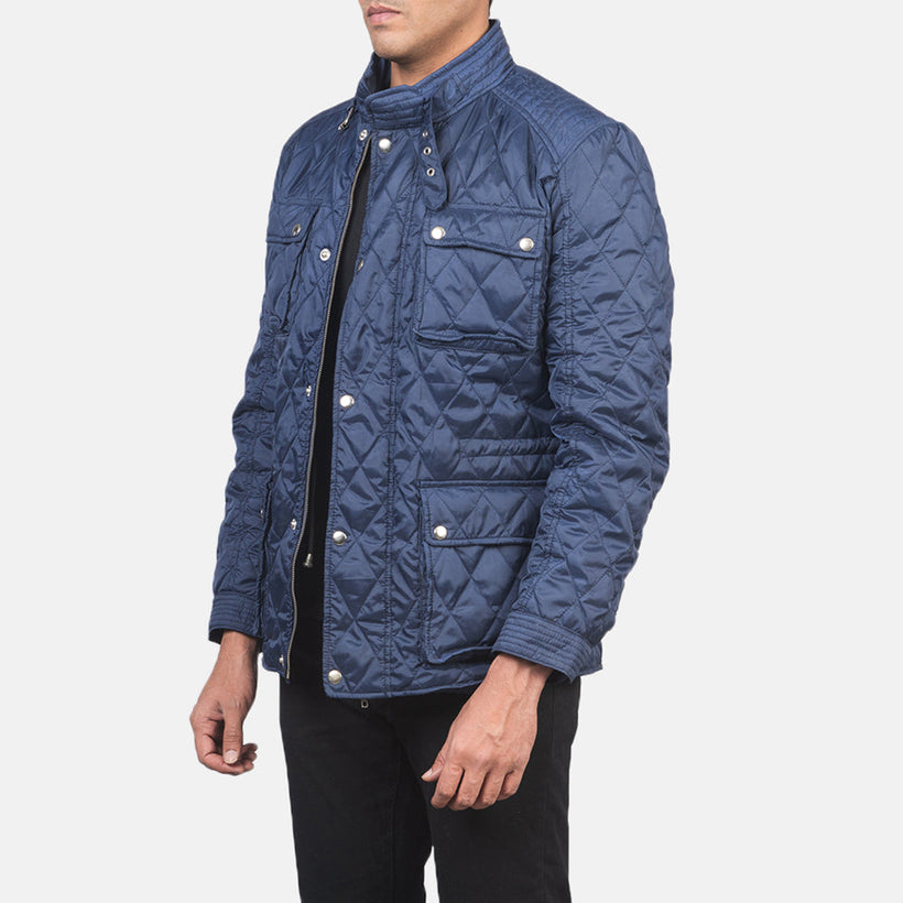 Nelson Quilted Синяя Windbreaker Кожаная куртка мужская