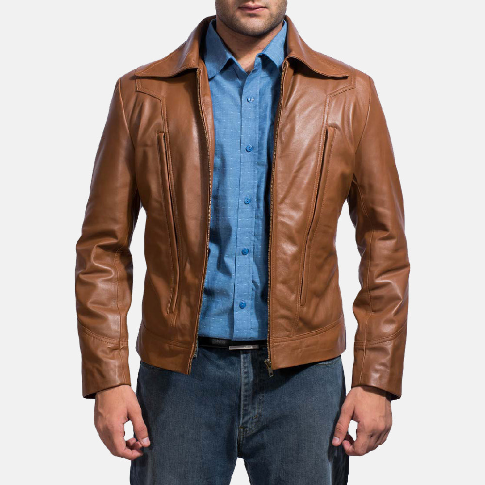 
Old School Коричневый Кожаная куртка для Мужчин in Brown Sheepskin Leather - Вид спереди и приталенный силуэт | Купить в официальном онлайн-магазине