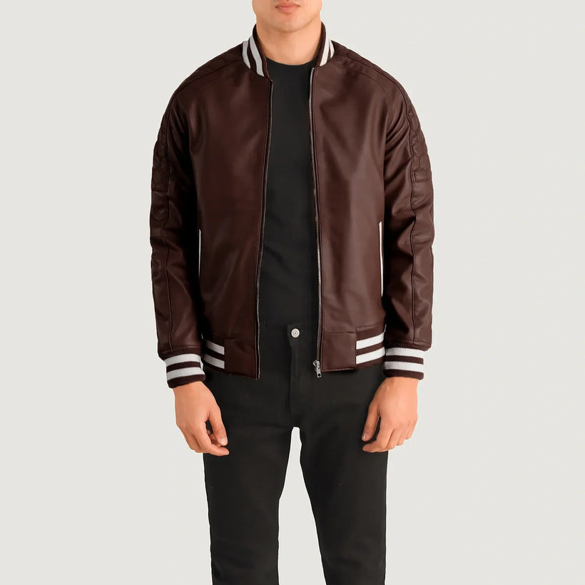 Pascal Бордовый Leather Varsity Кожаная куртка для Мужчин