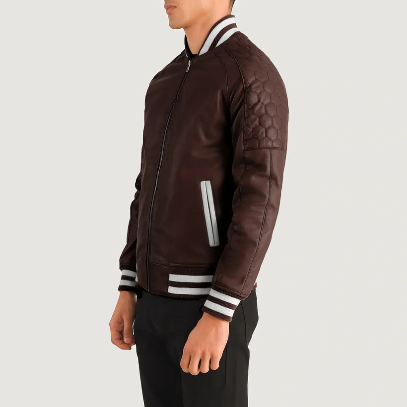 Pascal Бордовый Leather Varsity Кожаная куртка для Мужчин