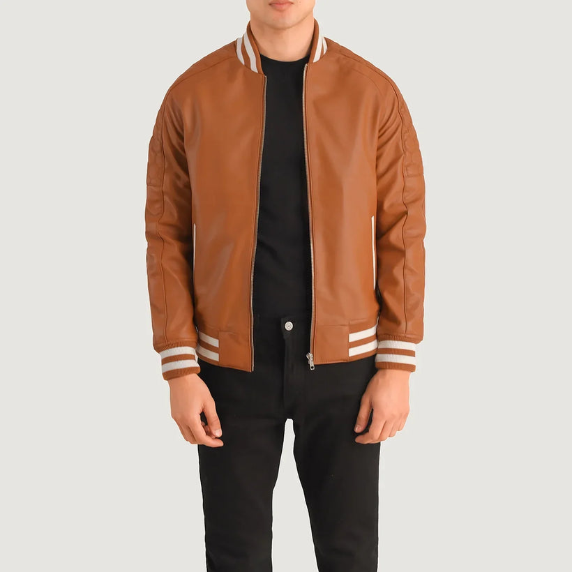 Pascal Рыжая Коричневая Leather Varsity Кожаная куртка мужская