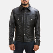 
Black Sheepskin leather Jacket - Вид сзади, подчеркивающий посадку по плечам и ровный край