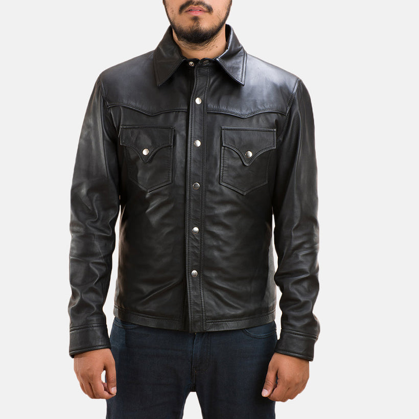 Ranchson Черный Leather Shirt для Мужчин