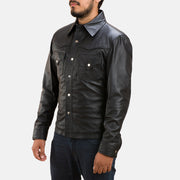 
Ranchson Черный Leather Shirt для Мужчин - Вид сбоку, демонстрирующий эргономичный крой рукава
