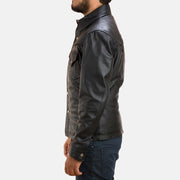 
Крупный план деталей of Shirt & Button Hardware on Ranchson Черный Leather Shirt для Мужчин