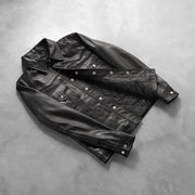 
Button & Hem Craftsmanship Construction Detail on Ranchson Черный Leather Shirt для Мужчин