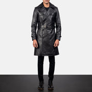
Royson Черный Leather Duster Кожаное пальто для Мужчин in Black Cowhide Leather - Вид спереди и приталенный силуэт | Купить в официальном онлайн-магазине