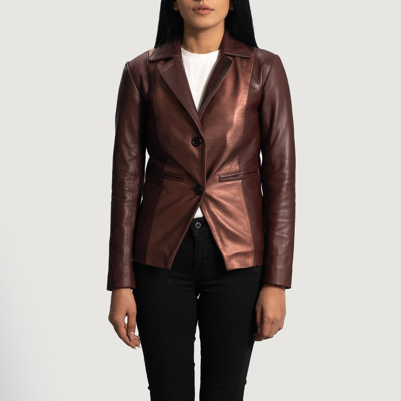 Ruby Metallic Бордовая Кожаный пиджак женская