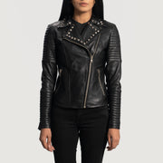 
Sally Mae с заклепками Черный Кожаная куртка-косуха для Женщин in Black Sheepskin Leather - Вид спереди и приталенный силуэт | Купить в официальном онлайн-магазине
