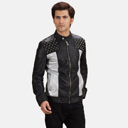 
Shapron с заклепками Кожаная куртка-косуха для Мужчин in Black Sheepskin Leather - Вид спереди и приталенный силуэт | Купить в официальном онлайн-магазине