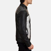 
Black Sheepskin Leather Biker Jacket - Вид сзади, подчеркивающий посадку по плечам и ровный край