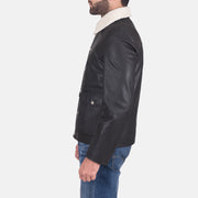 
Black Goatskin Leather Aviator Jacket - Вид сзади, подчеркивающий посадку по плечам и ровный край