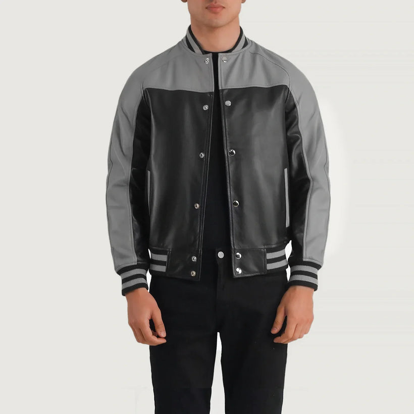 Terrance Черная Varsity Кожаная куртка мужская