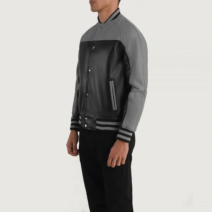 Terrance Черная Varsity Кожаная куртка мужская