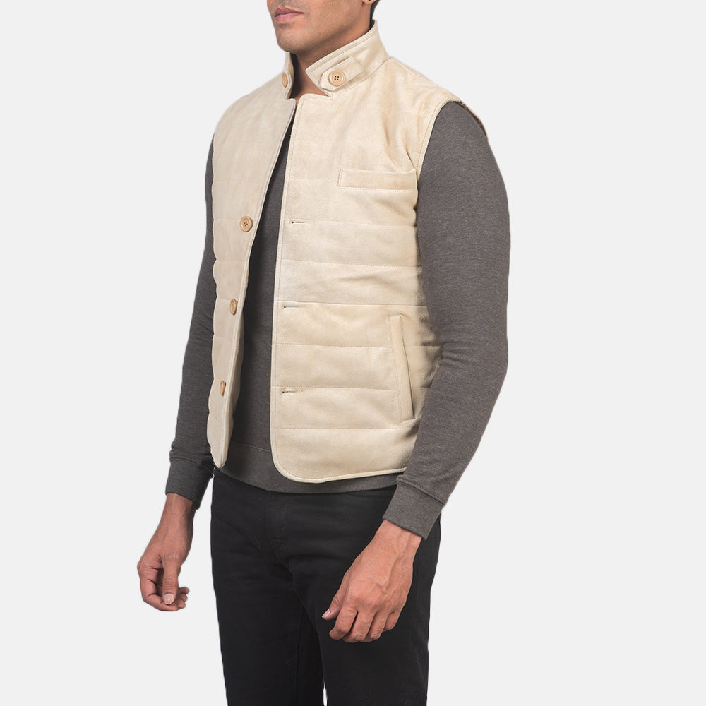 
Off-White Goatskin Suede Leather Vest - Вид сзади, подчеркивающий посадку по плечам и ровный край