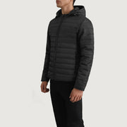 
Black Full-Grain Leather Hooded Jacket - Вид сзади, подчеркивающий посадку по плечам и ровный край