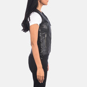 Black Goatskin Leather Biker Jacket - Вид сзади с идеальной посадкой по плечам и ровным подолом