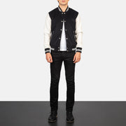 Vaxton Черная &amp; White Hybrid Varsity Кожаная куртка мужская - Вид сбоку с анатомическим кроем рукава