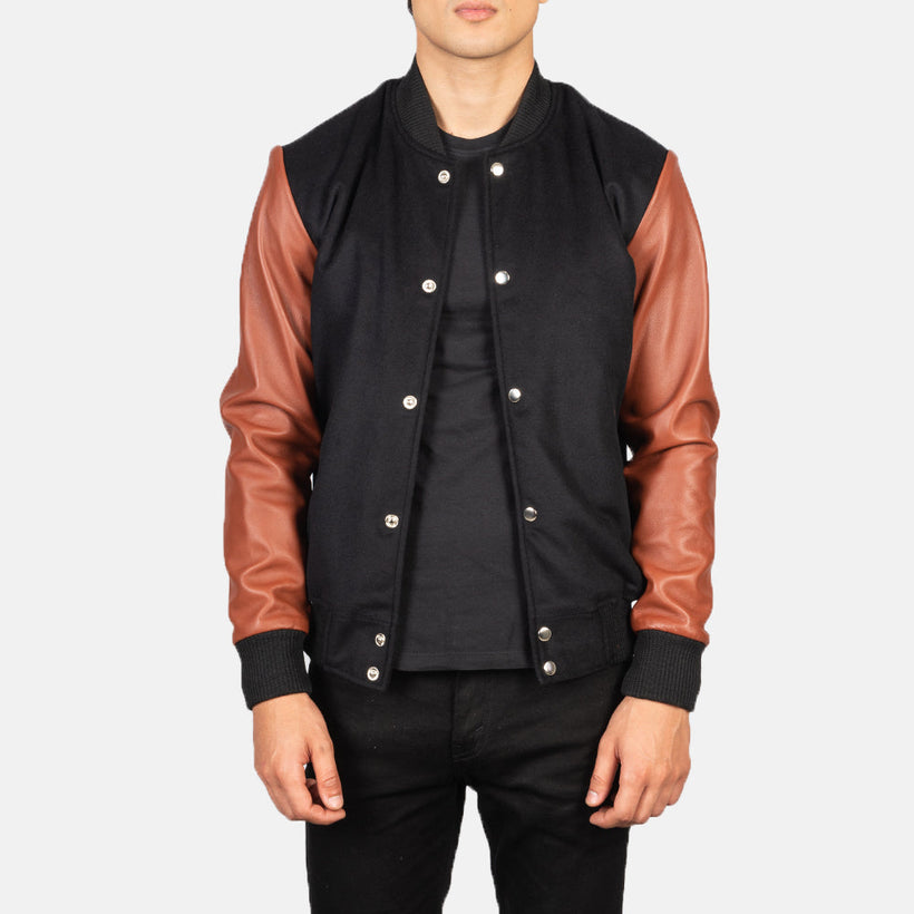 Vaxton Коричневый & Черный Hybrid Varsity Кожаная куртка для Мужчин