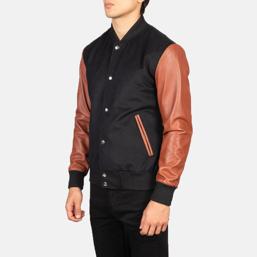 Vaxton Коричневый & Черный Hybrid Varsity Кожаная куртка для Мужчин