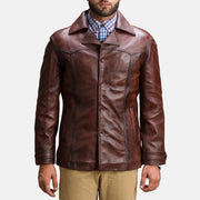 
Vincent Alley Коричневый Кожаная куртка для Мужчин in Brown Sheepskin Leather - Вид спереди и приталенный силуэт | Купить в официальном онлайн-магазине