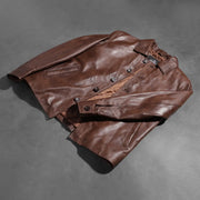 
Buttoned & Hem Craftsmanship Construction Detail on Waffle Коричневый Кожаная куртка для Мужчин