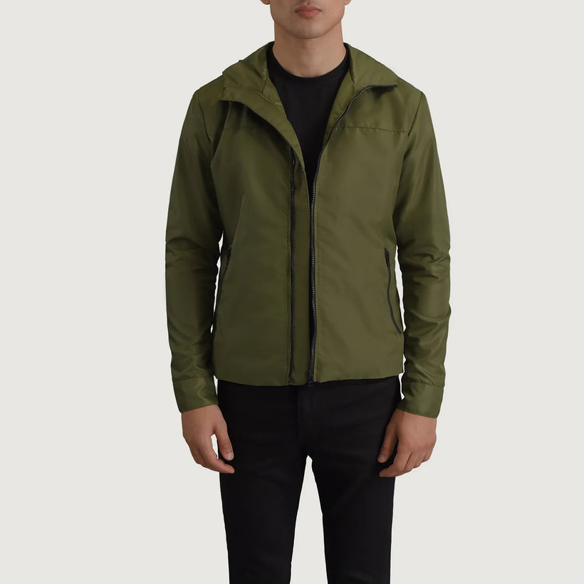 Wesley Оливковый Hooded Windbreaker Кожаная куртка для Мужчин