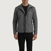 
Wesley Grey Hooded Windbreaker Кожаная куртка для Мужчин in Grey Full-Grain Leather - Вид спереди и приталенный силуэт | Купить в официальном онлайн-магазине