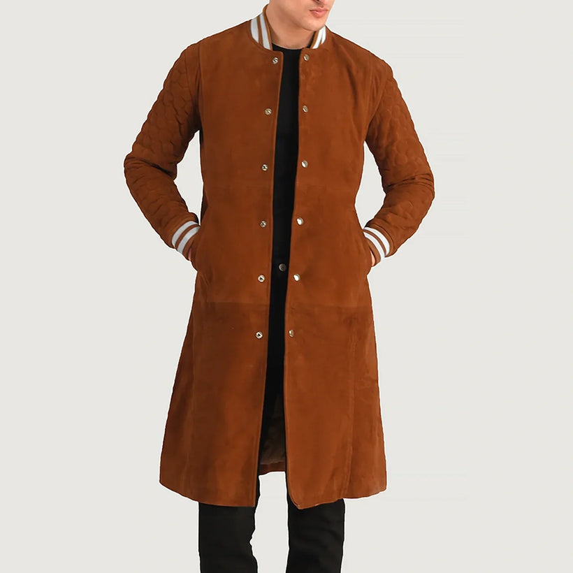 Wilde Коричневая Suede Varsity Кожаное пальто мужская