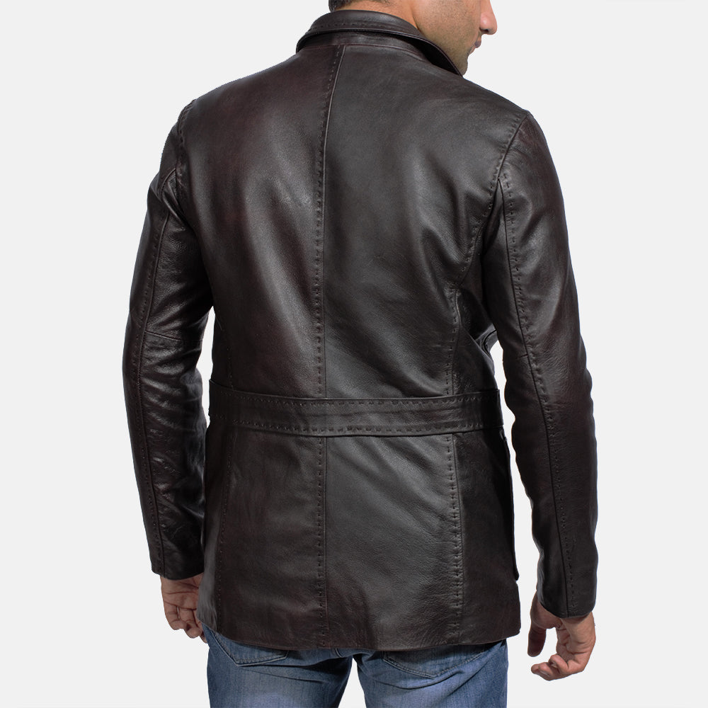 
Wine Черный Кожаный пиджак для Мужчин - Вид сбоку, демонстрирующий эргономичный крой рукава