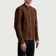 
Zen Коричневый Suede Кожаная куртка-косуха для Мужчин - Вид сзади, подчеркивающий посадку по плечам и ровный край