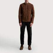 
Крупный план деталей of Snap Button & Zipper Hardware on Zen Коричневый Suede Кожаная куртка-косуха для Мужчин